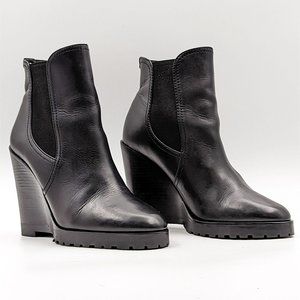 Michael Kors Women Thea Office Dressy Black Leather Pull Wedge Boots size 7